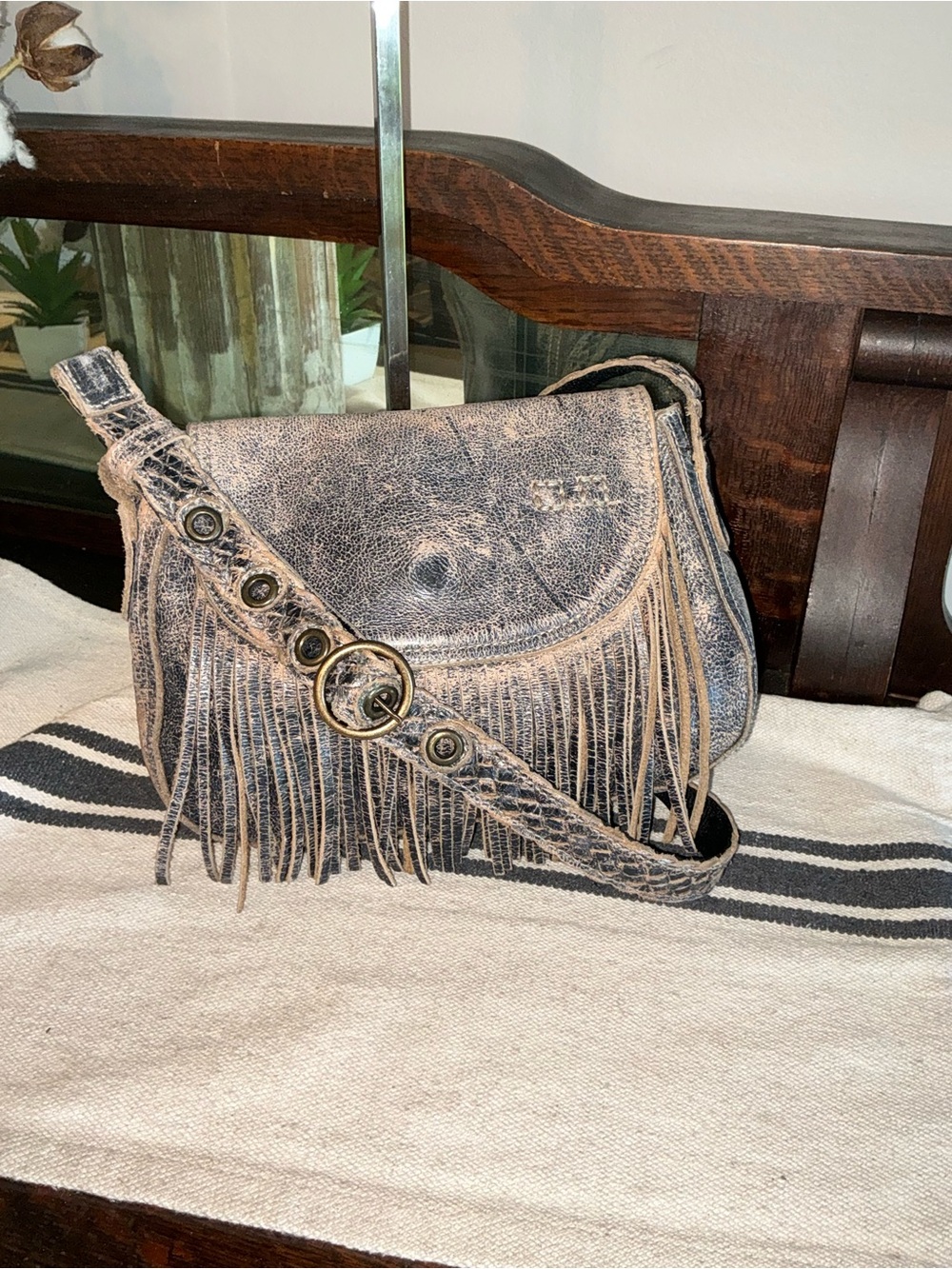 Bed Stu Leather Eastend Fringe Crossbody Bag Clutch Black Lux MSRP $165